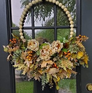 18" Natural Beaded Light Fall Wreath